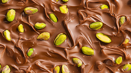 Pistache nootjes in een bed van chocolade