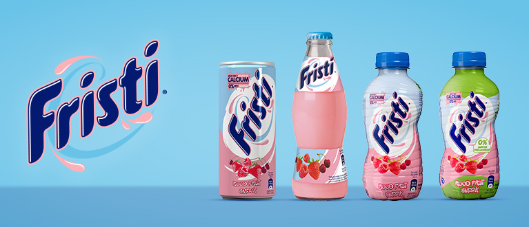 Banner met verschillende flesjes, blikjes Fristi