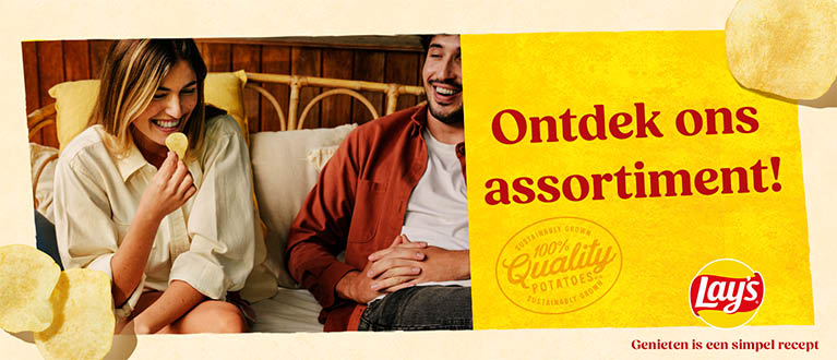 Banner van lays met daarom ontdek ons assortiment