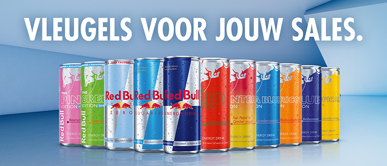 Banner met verschillende blikjes Red Bull