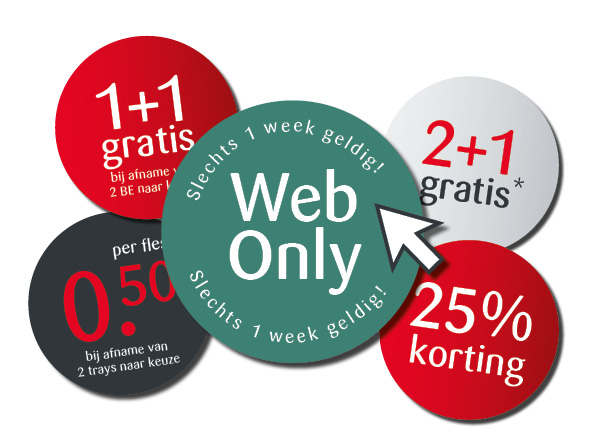 Web Only logo met diverse acties op bollen